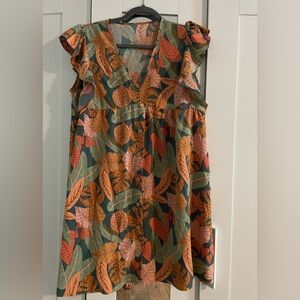 Emery Rose Dress Floral V-Neck Ruffle Sleeve Dress Sz. M